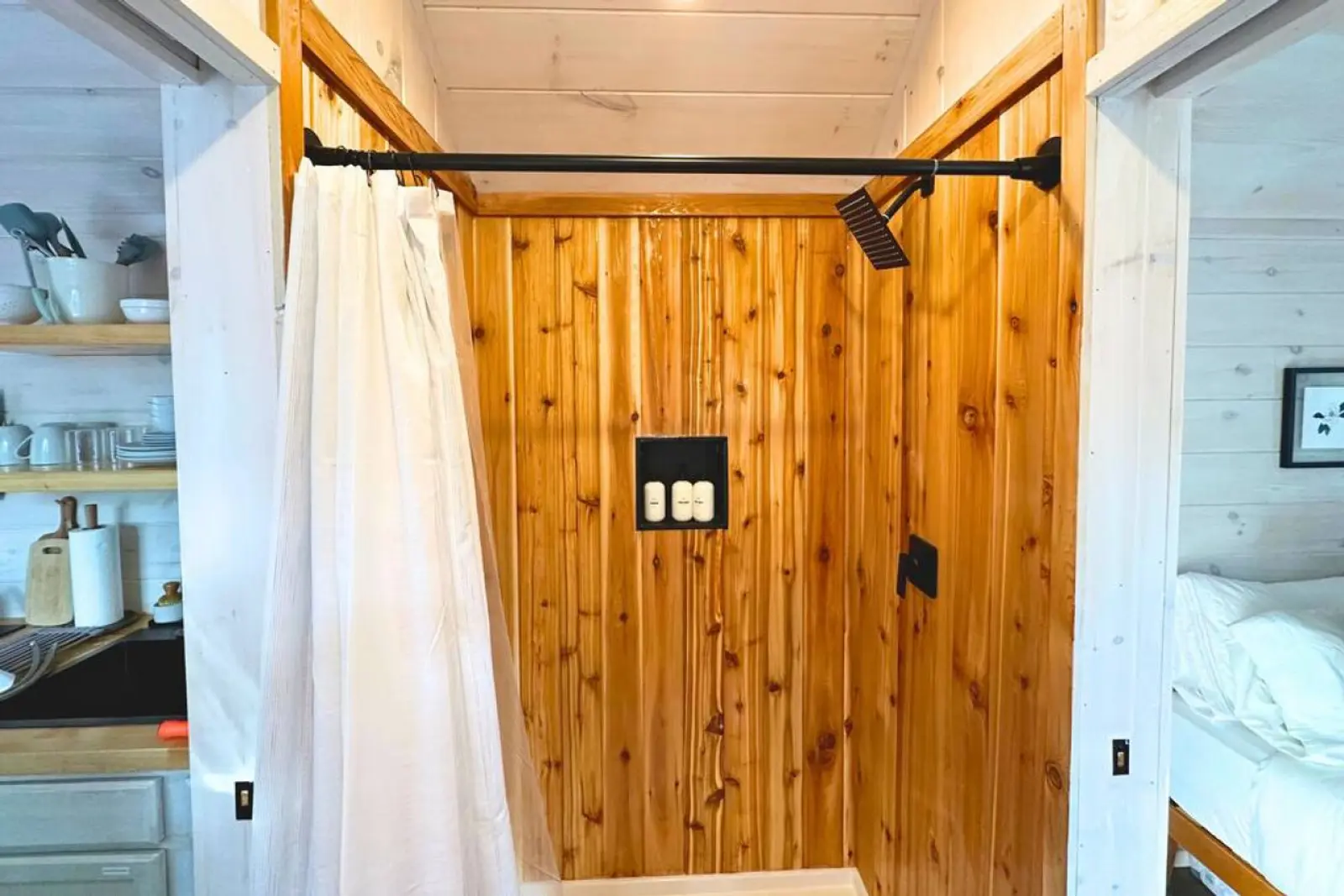 Cedar-lined shower in the Magnolia Mini